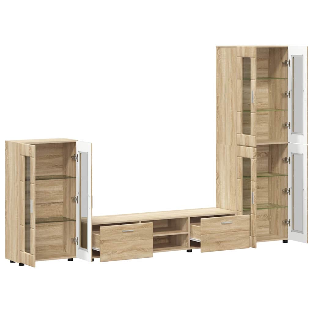 Tv-meubelset met lade FLORIN 3 pcs Sonoma Eiken Bewerkt hout is nu te koop bij PeponiXL, paradijselijk wonen!