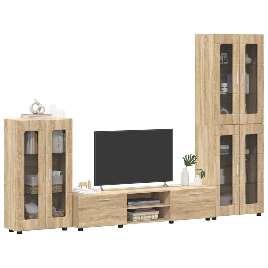 Tv-meubelset met lade FLORIN 3 pcs Sonoma Eiken Bewerkt hout is nu te koop bij PeponiXL, paradijselijk wonen!