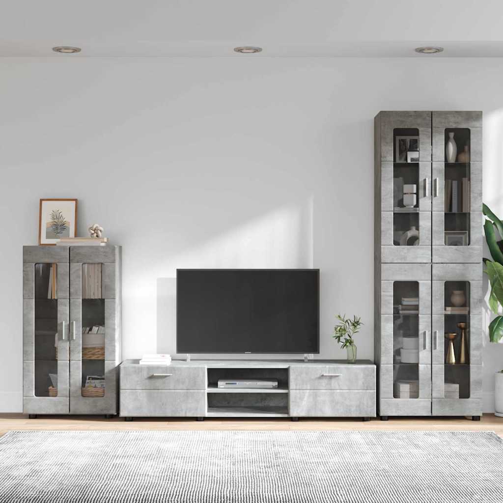 Tv-meubelset met lade FLORIN 3 pcs Beton Grijs Bewerkt hout is nu te koop bij PeponiXL, paradijselijk wonen!