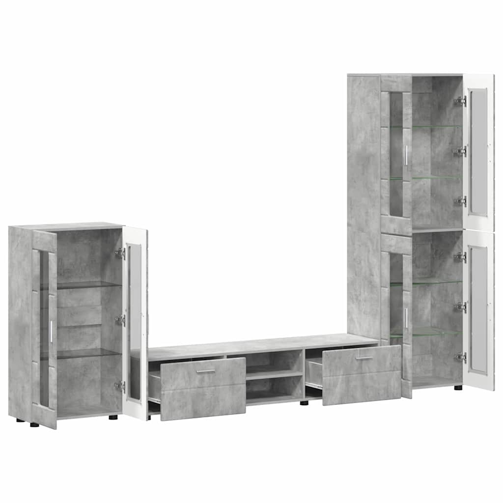Tv-meubelset met lade FLORIN 3 pcs Beton Grijs Bewerkt hout is nu te koop bij PeponiXL, paradijselijk wonen!
