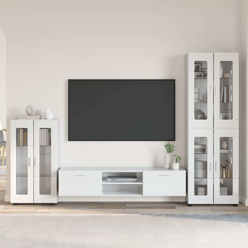 Tv-meubelset met lade FLORIN 3 pcs Hoogglans wit Bewerkt hout is nu te koop bij PeponiXL, paradijselijk wonen!