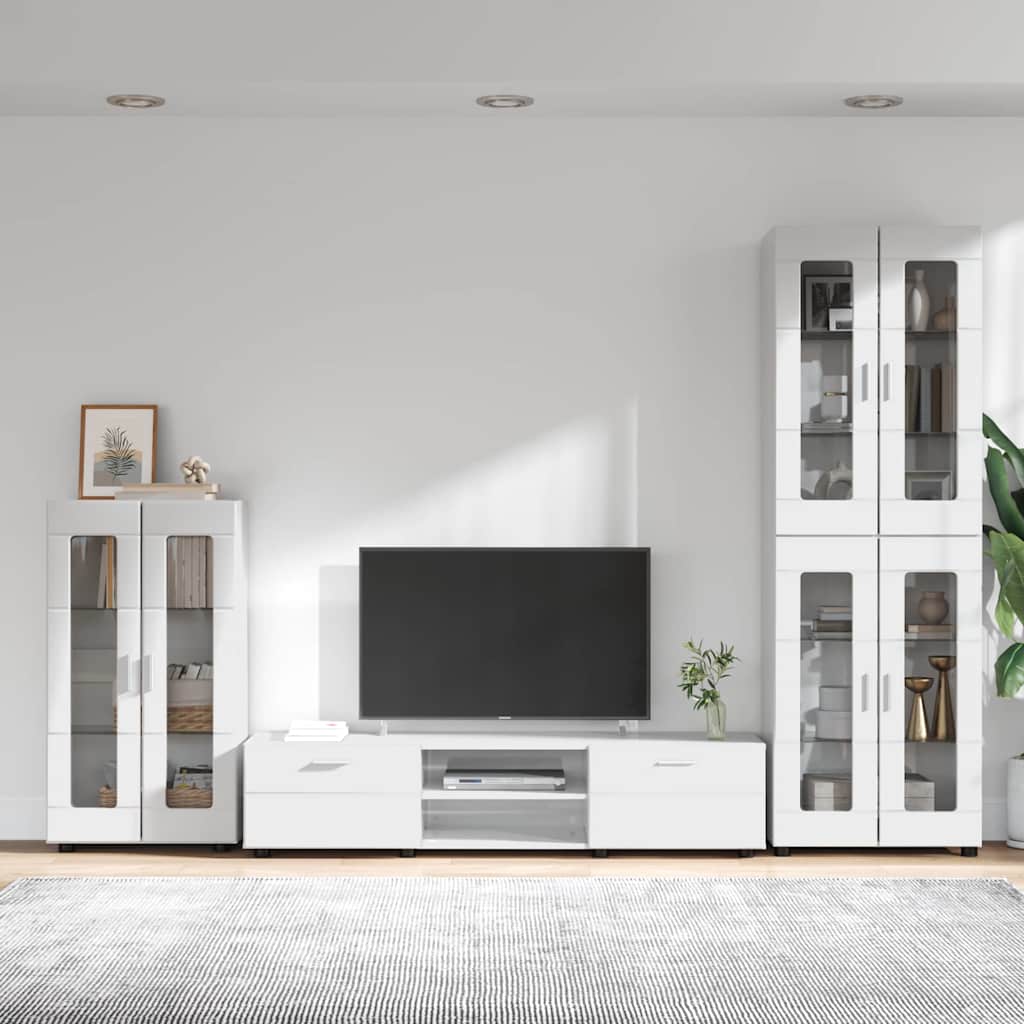 Tv-meubelset met lade FLORIN 3 pcs Hoogglans wit Bewerkt hout is nu te koop bij PeponiXL, paradijselijk wonen!