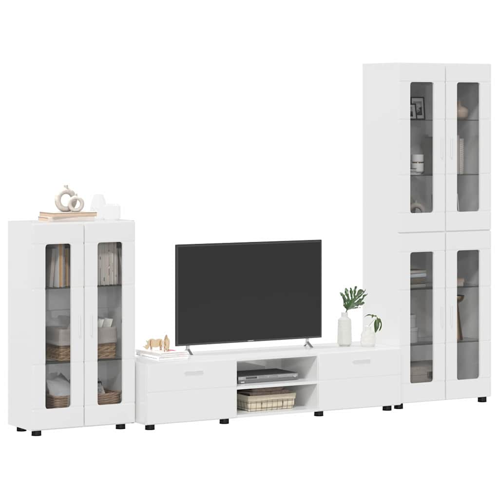 Tv-meubelset met lade FLORIN 3 pcs Hoogglans wit Bewerkt hout is nu te koop bij PeponiXL, paradijselijk wonen!