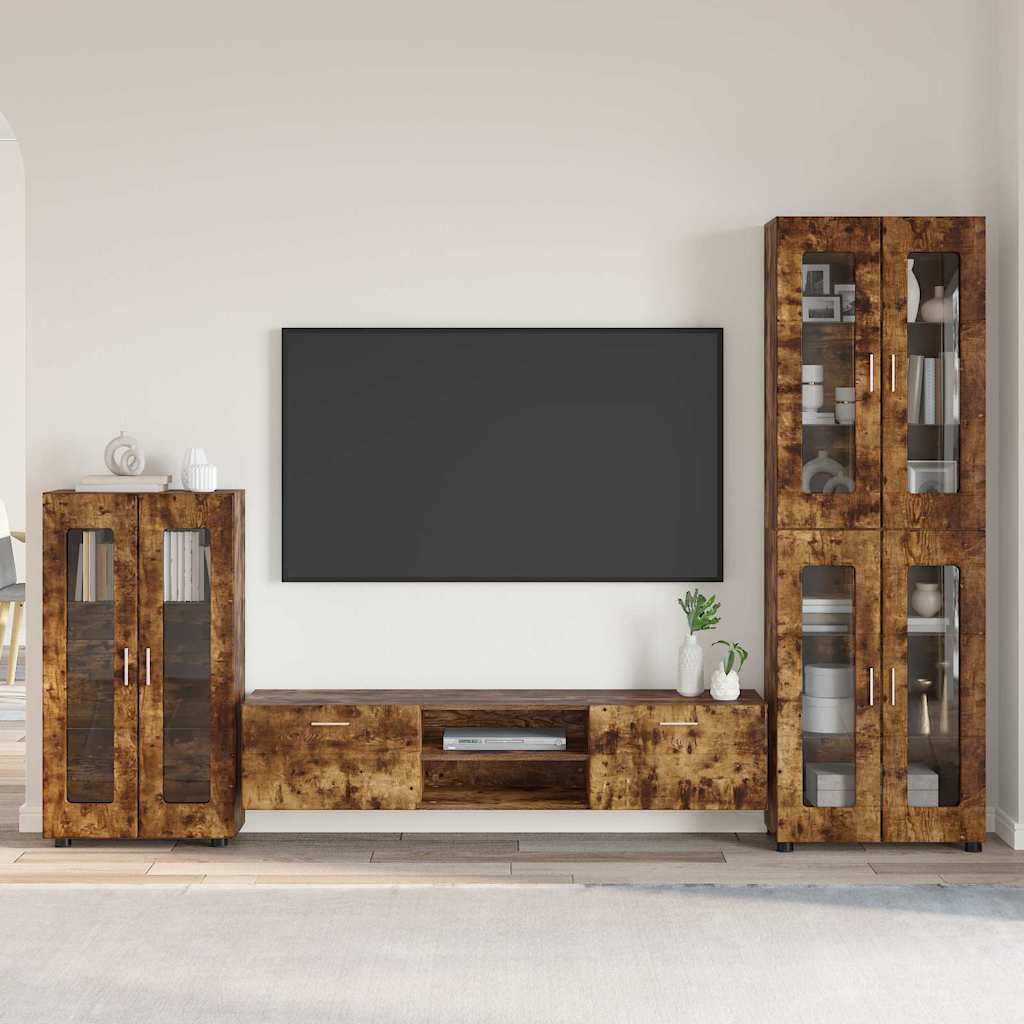 Tv-meubelset met lade FLORIN 3 pcs Gerookt eiken Bewerkt hout is nu te koop bij PeponiXL, paradijselijk wonen!