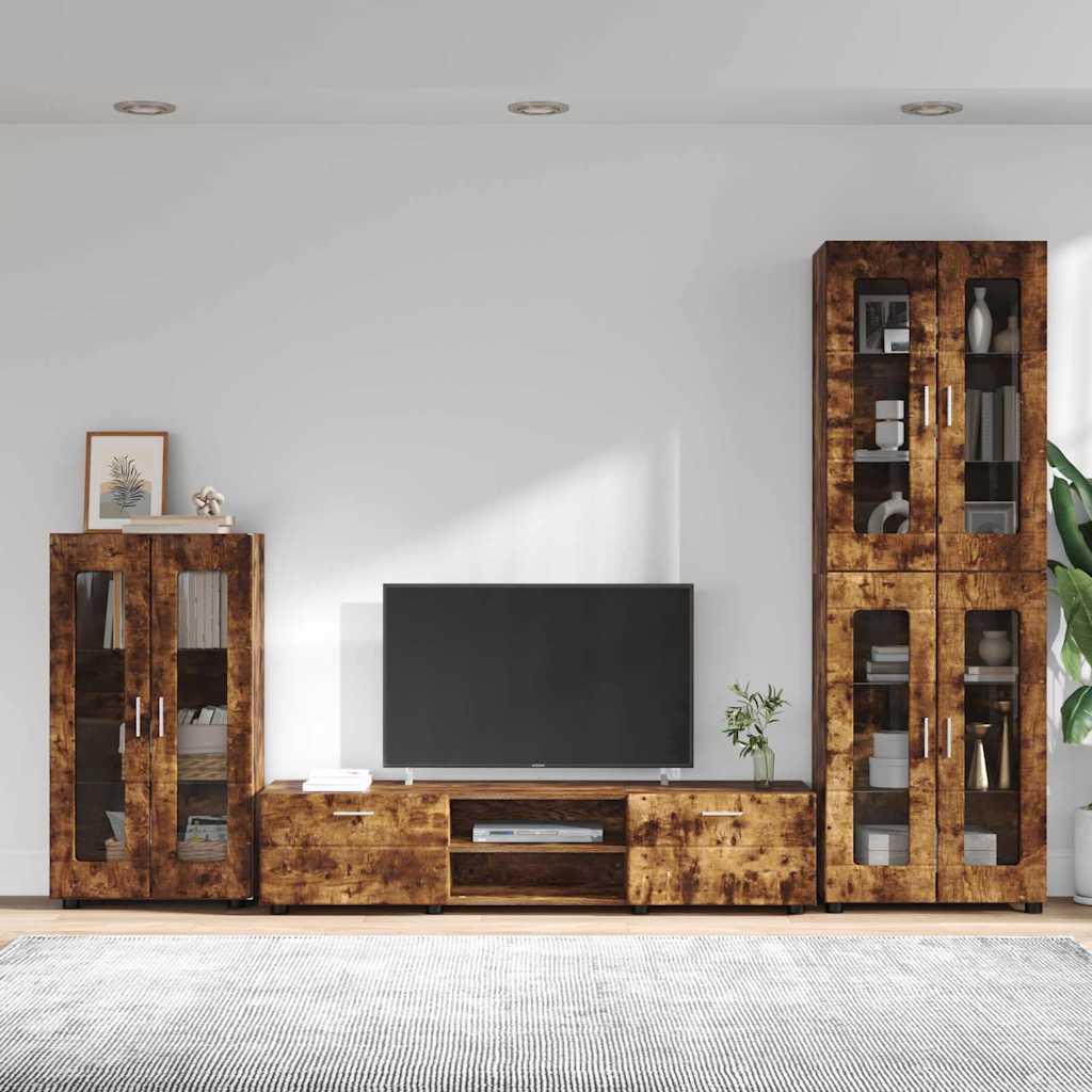 Tv-meubelset met lade FLORIN 3 pcs Gerookt eiken Bewerkt hout is nu te koop bij PeponiXL, paradijselijk wonen!