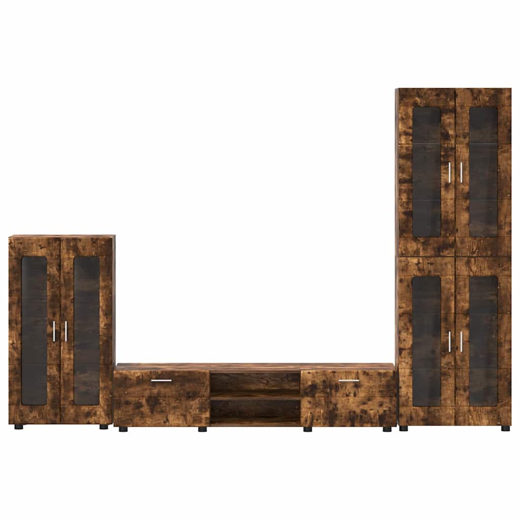 Tv-meubelset met lade FLORIN 3 pcs Gerookt eiken Bewerkt hout is nu te koop bij PeponiXL, paradijselijk wonen!
