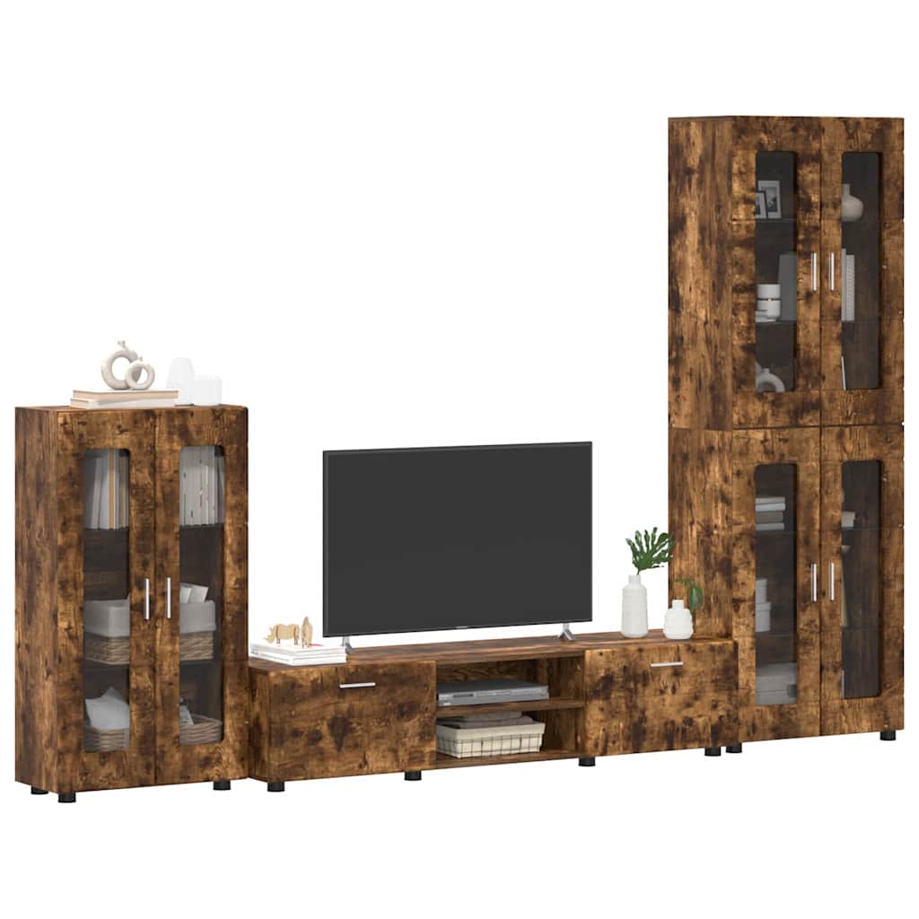 Tv-meubelset met lade FLORIN 3 pcs Gerookt eiken Bewerkt hout is nu te koop bij PeponiXL, paradijselijk wonen!