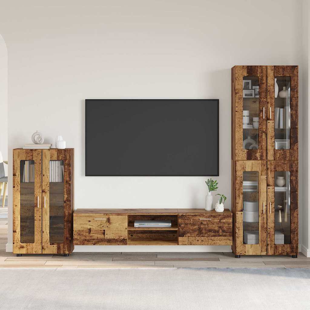 Tv-meubelset met lade FLORIN 3 pcs Oudhout Bewerkt hout is nu te koop bij PeponiXL, paradijselijk wonen!