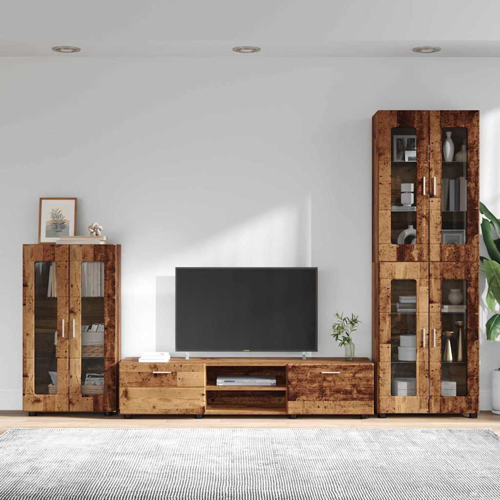 Tv-meubelset met lade FLORIN 3 pcs Oudhout Bewerkt hout is nu te koop bij PeponiXL, paradijselijk wonen!