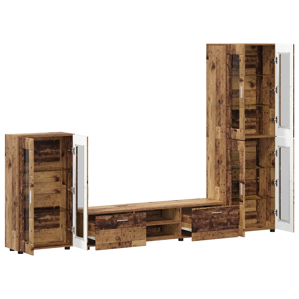 Tv-meubelset met lade FLORIN 3 pcs Oudhout Bewerkt hout is nu te koop bij PeponiXL, paradijselijk wonen!