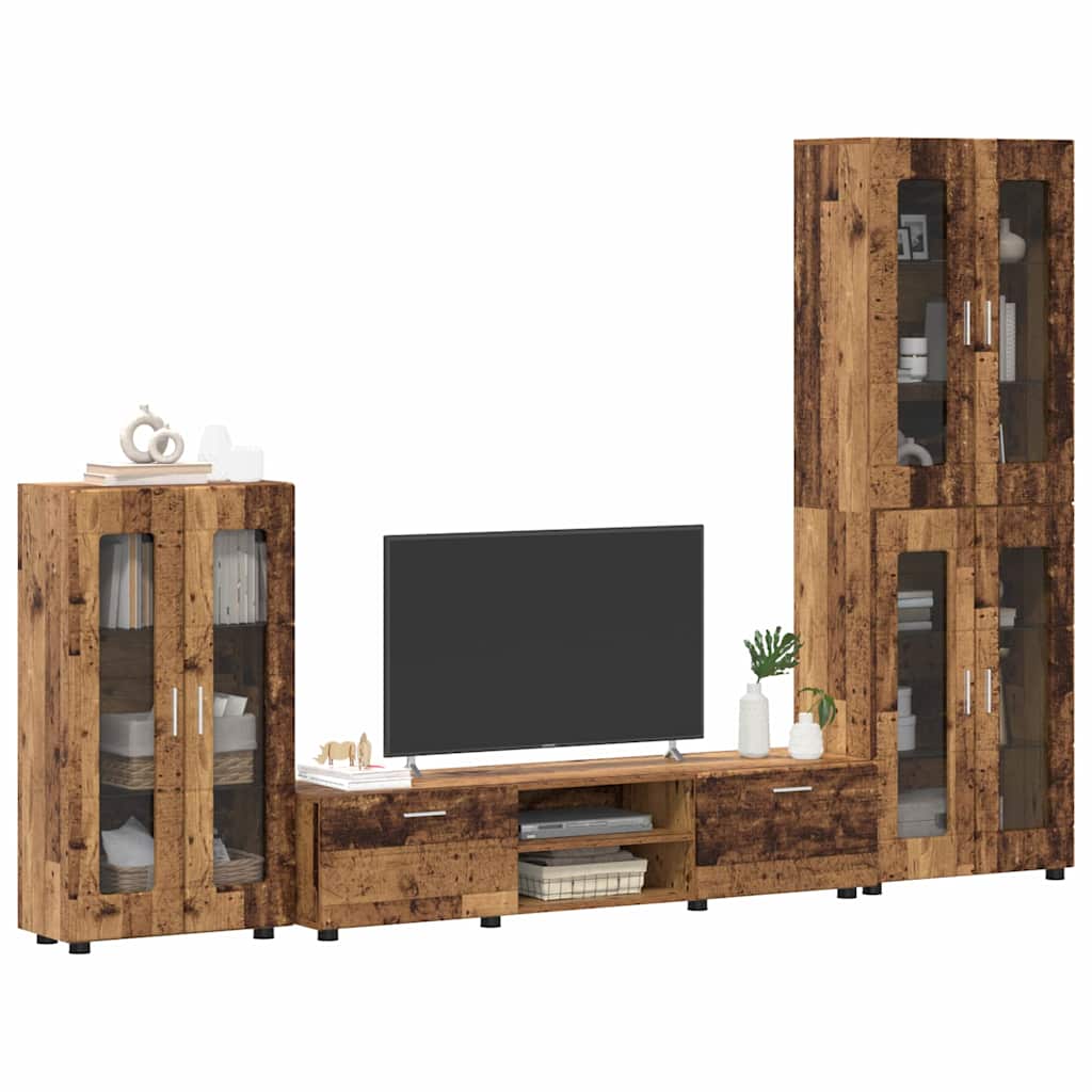 Tv-meubelset met lade FLORIN 3 pcs Oudhout Bewerkt hout is nu te koop bij PeponiXL, paradijselijk wonen!