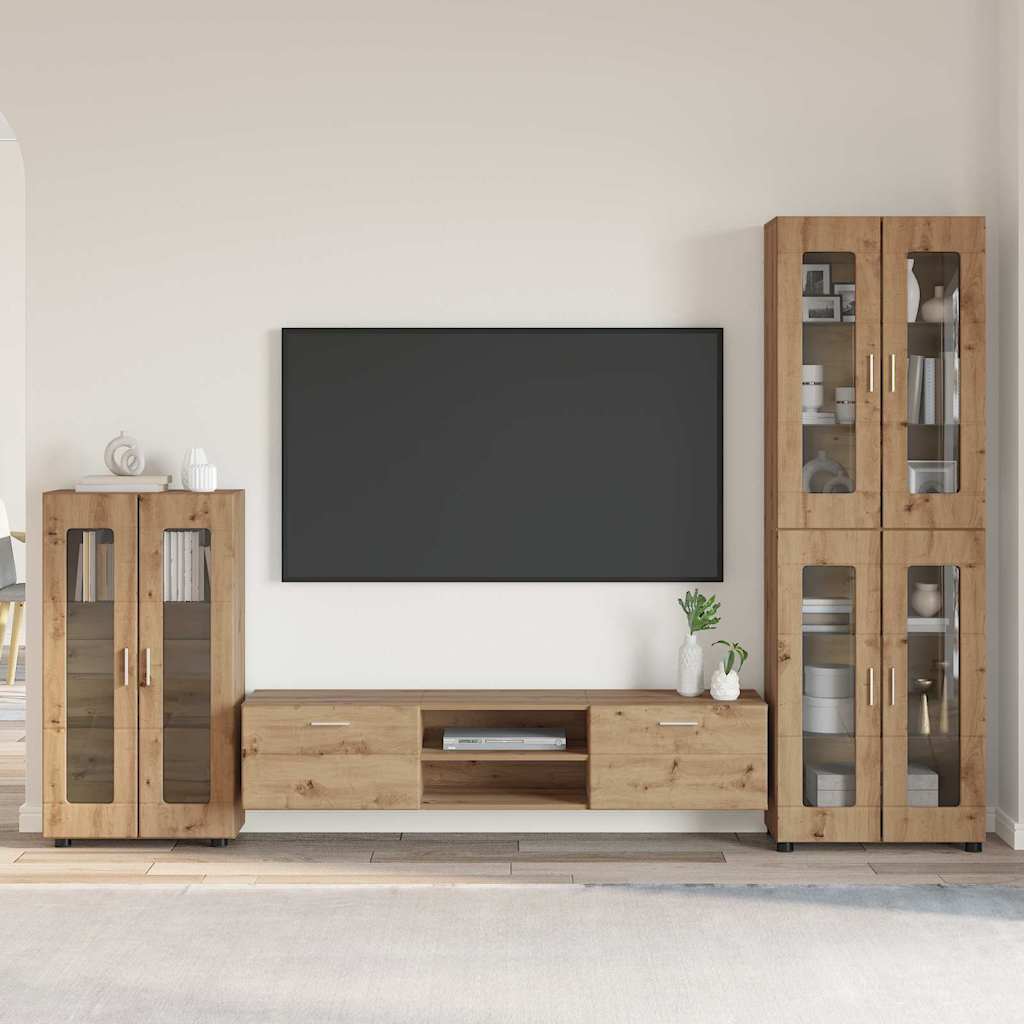 Tv-meubelset met lade FLORIN 3 pcs Artisan Eiken Bewerkt hout is nu te koop bij PeponiXL, paradijselijk wonen!