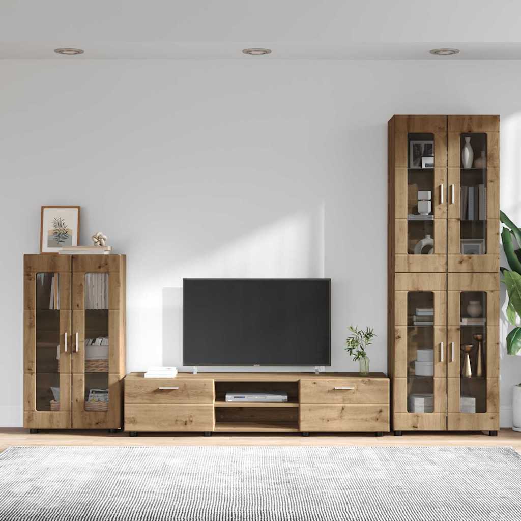 Tv-meubelset met lade FLORIN 3 pcs Artisan Eiken Bewerkt hout is nu te koop bij PeponiXL, paradijselijk wonen!