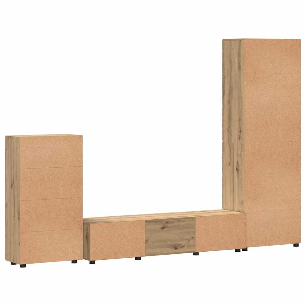 Tv-meubelset met lade FLORIN 3 pcs Artisan Eiken Bewerkt hout is nu te koop bij PeponiXL, paradijselijk wonen!