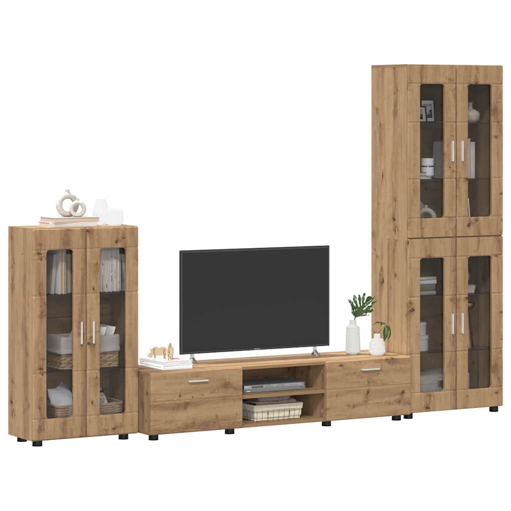 Tv-meubelset met lade FLORIN 3 pcs Artisan Eiken Bewerkt hout is nu te koop bij PeponiXL, paradijselijk wonen!