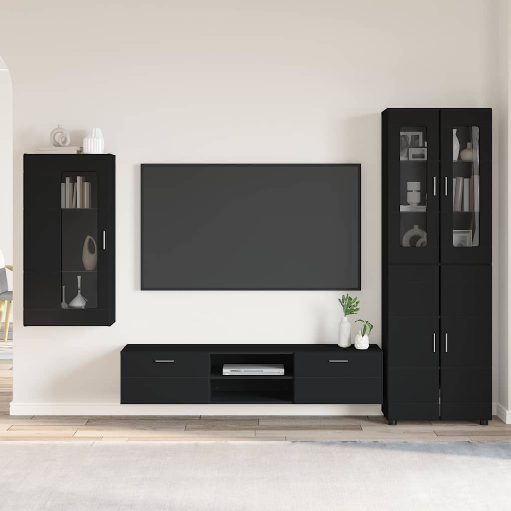 Tv-meubelset met lade met plank FLORIN 3 pcs Zwart Bewerkt hout is nu te koop bij PeponiXL, paradijselijk wonen!