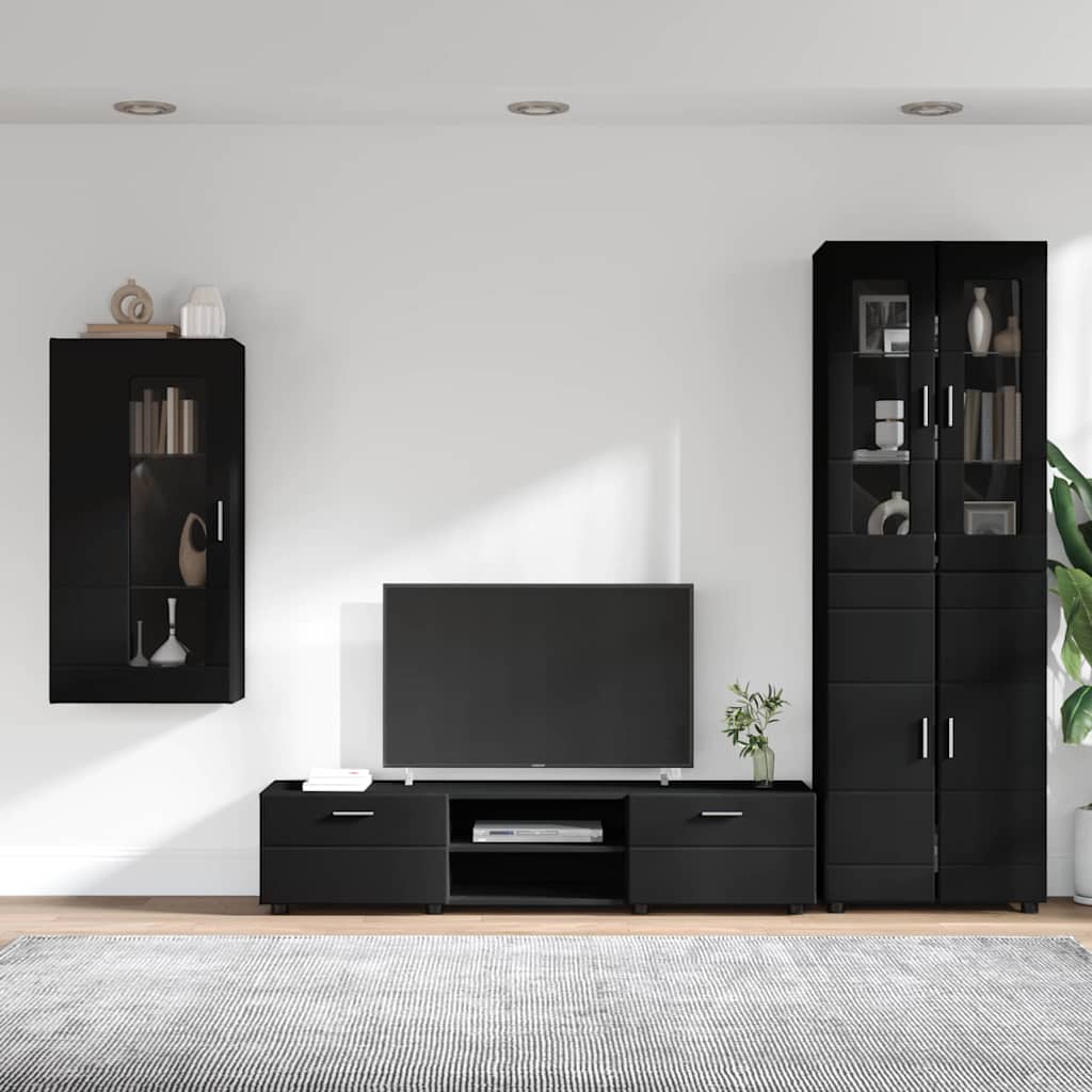 Tv-meubelset met lade met plank FLORIN 3 pcs Zwart Bewerkt hout is nu te koop bij PeponiXL, paradijselijk wonen!