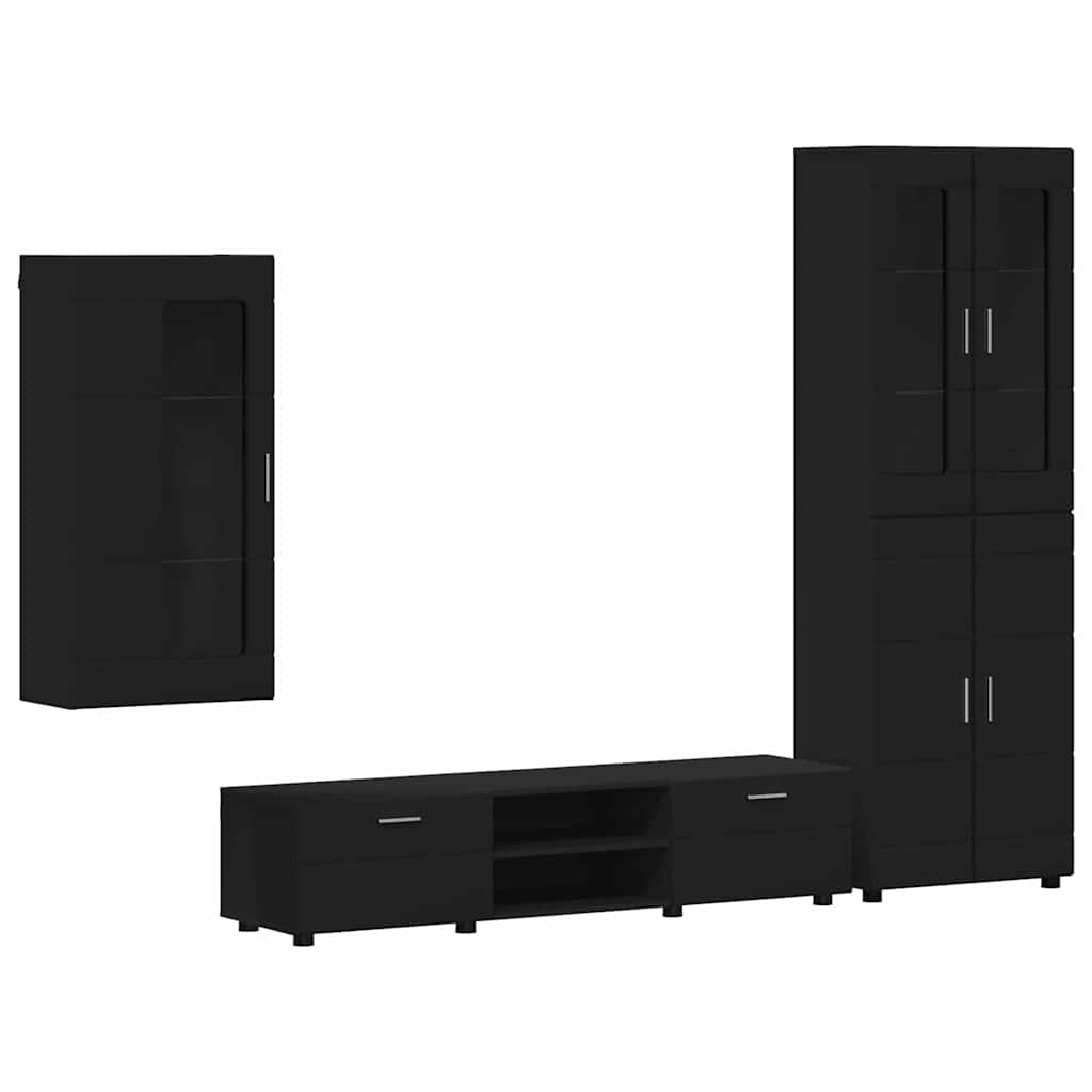 Tv-meubelset met lade met plank FLORIN 3 pcs Zwart Bewerkt hout is nu te koop bij PeponiXL, paradijselijk wonen!