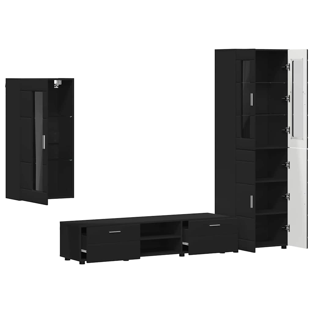 Tv-meubelset met lade met plank FLORIN 3 pcs Zwart Bewerkt hout is nu te koop bij PeponiXL, paradijselijk wonen!