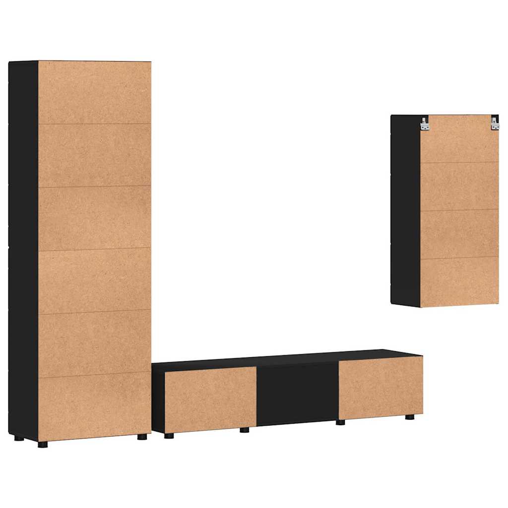 Tv-meubelset met lade met plank FLORIN 3 pcs Zwart Bewerkt hout is nu te koop bij PeponiXL, paradijselijk wonen!