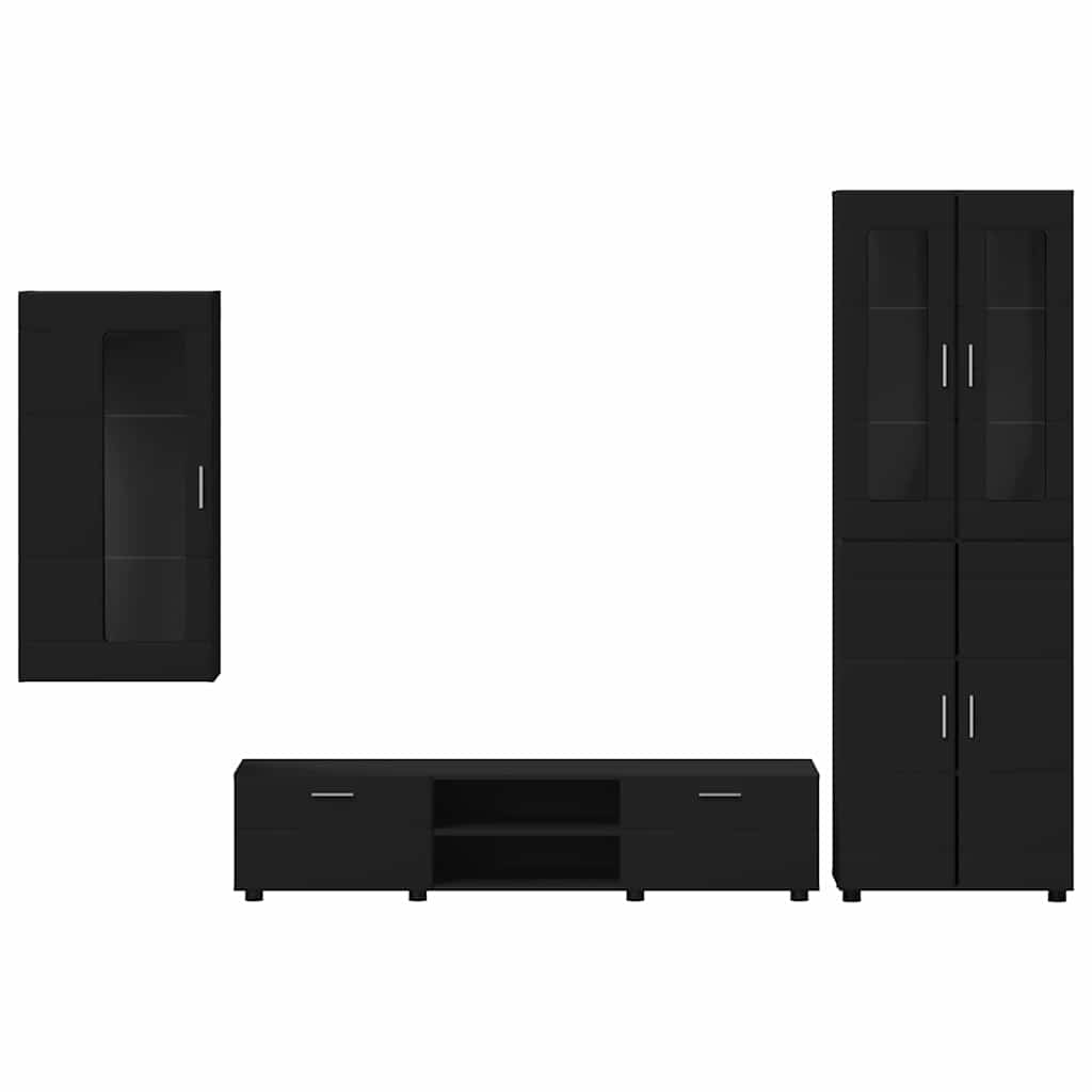 Tv-meubelset met lade met plank FLORIN 3 pcs Zwart Bewerkt hout is nu te koop bij PeponiXL, paradijselijk wonen!