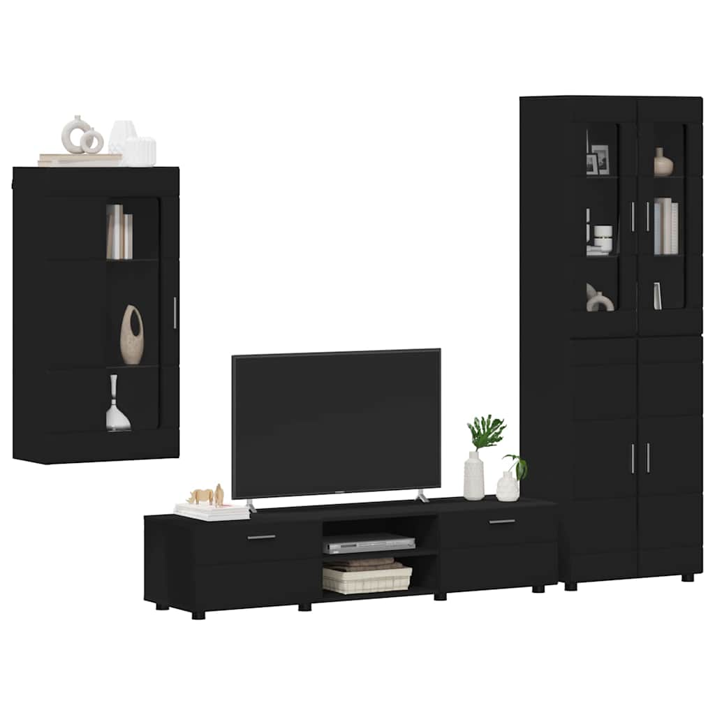 Tv-meubelset met lade met plank FLORIN 3 pcs Zwart Bewerkt hout is nu te koop bij PeponiXL, paradijselijk wonen!