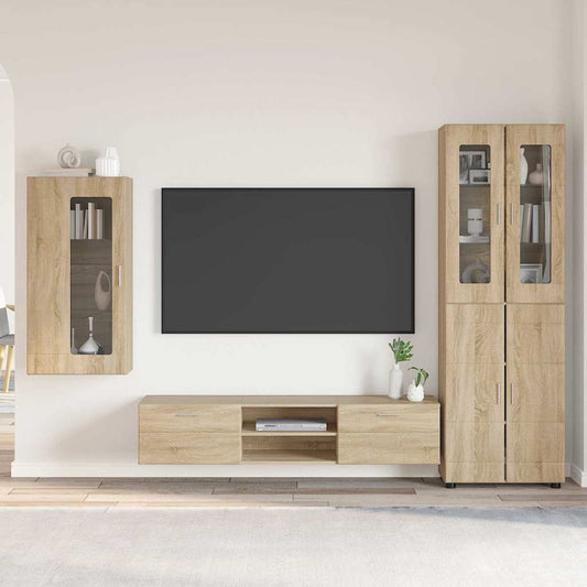 Tv-meubelset met lade FLORIN 3 pcs Sonoma Eiken Bewerkt hout is nu te koop bij PeponiXL, paradijselijk wonen!