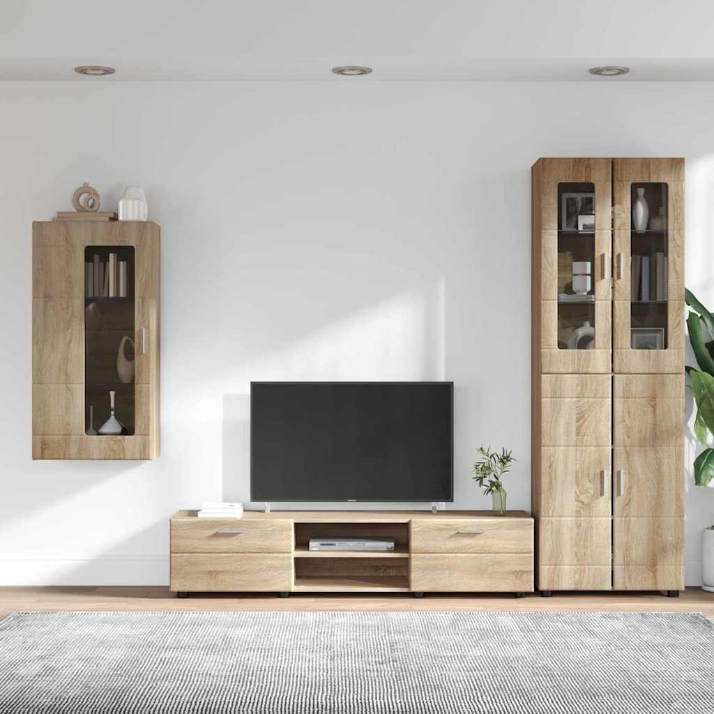 Tv-meubelset met lade FLORIN 3 pcs Sonoma Eiken Bewerkt hout is nu te koop bij PeponiXL, paradijselijk wonen!