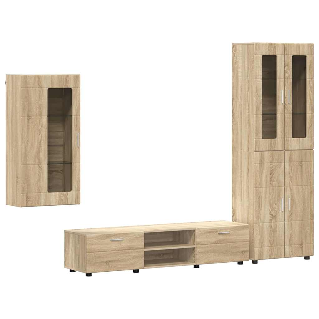 Tv-meubelset met lade FLORIN 3 pcs Sonoma Eiken Bewerkt hout is nu te koop bij PeponiXL, paradijselijk wonen!