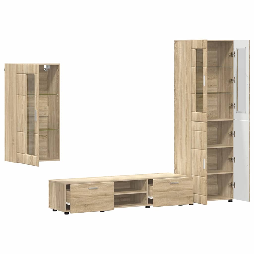 Tv-meubelset met lade FLORIN 3 pcs Sonoma Eiken Bewerkt hout is nu te koop bij PeponiXL, paradijselijk wonen!