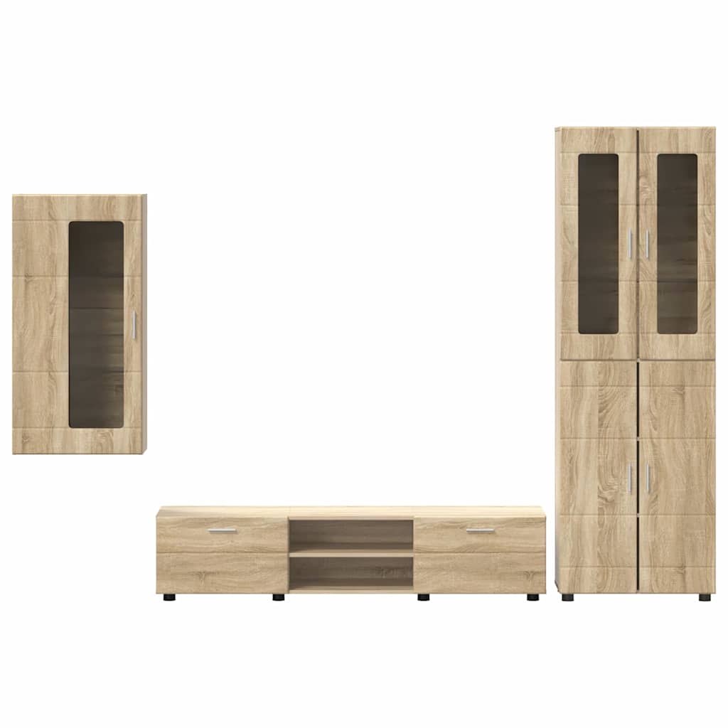 Tv-meubelset met lade FLORIN 3 pcs Sonoma Eiken Bewerkt hout is nu te koop bij PeponiXL, paradijselijk wonen!