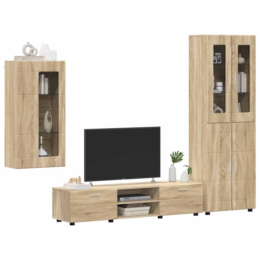Tv-meubelset met lade FLORIN 3 pcs Sonoma Eiken Bewerkt hout is nu te koop bij PeponiXL, paradijselijk wonen!