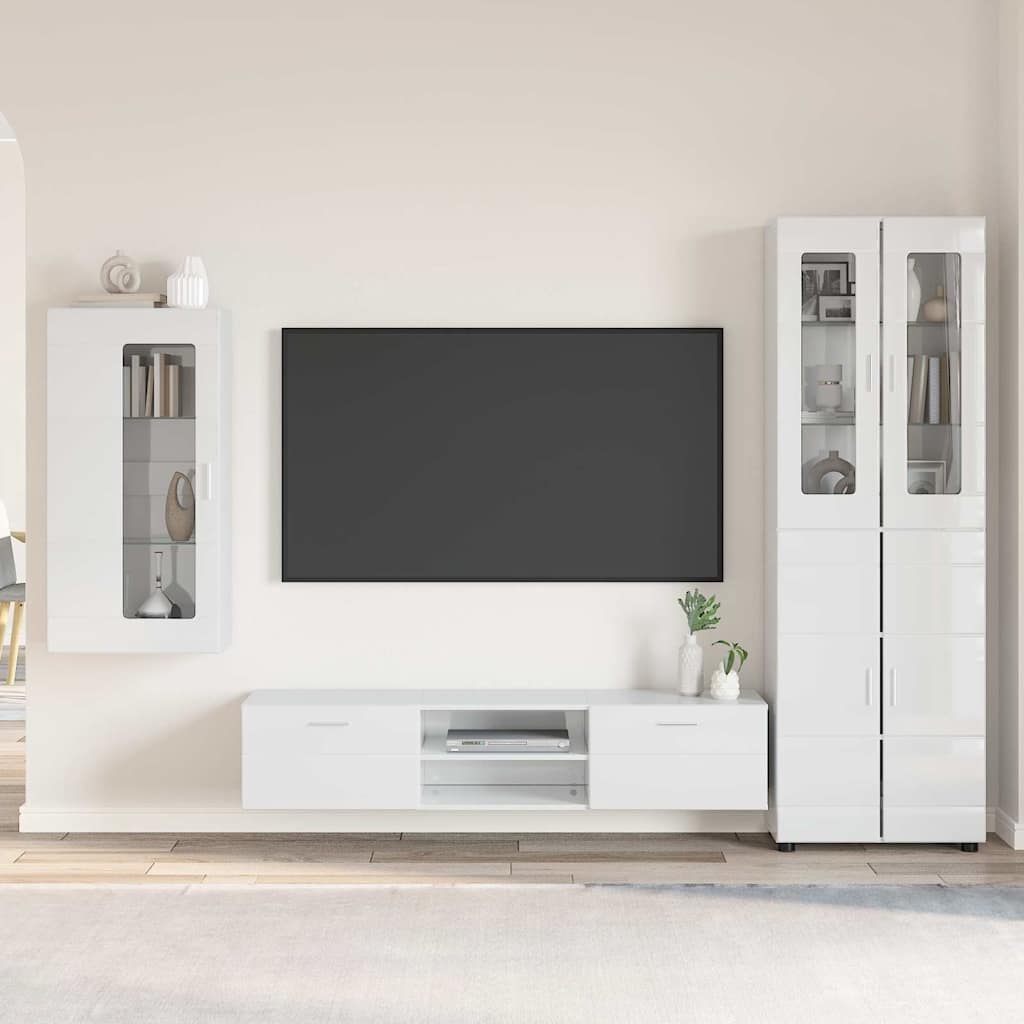 Tv-meubelset met lade FLORIN 3 pcs Hoogglans wit Bewerkt hout is nu te koop bij PeponiXL, paradijselijk wonen!