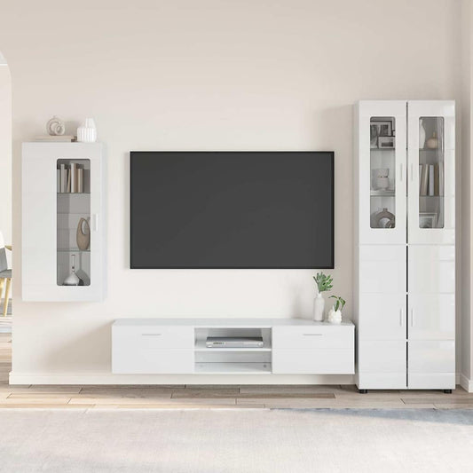 Tv-meubelset met lade FLORIN 3 pcs Hoogglans wit Bewerkt hout is nu te koop bij PeponiXL, paradijselijk wonen!