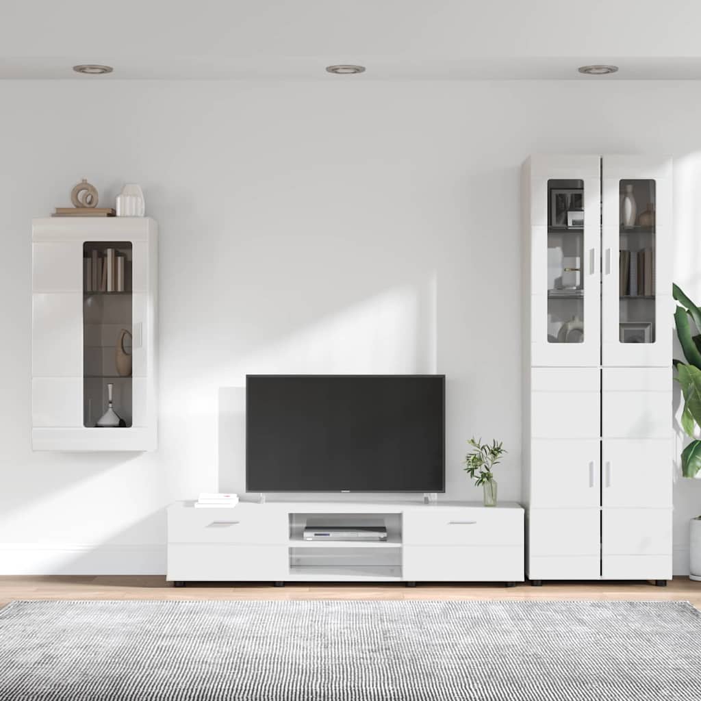 Tv-meubelset met lade FLORIN 3 pcs Hoogglans wit Bewerkt hout is nu te koop bij PeponiXL, paradijselijk wonen!