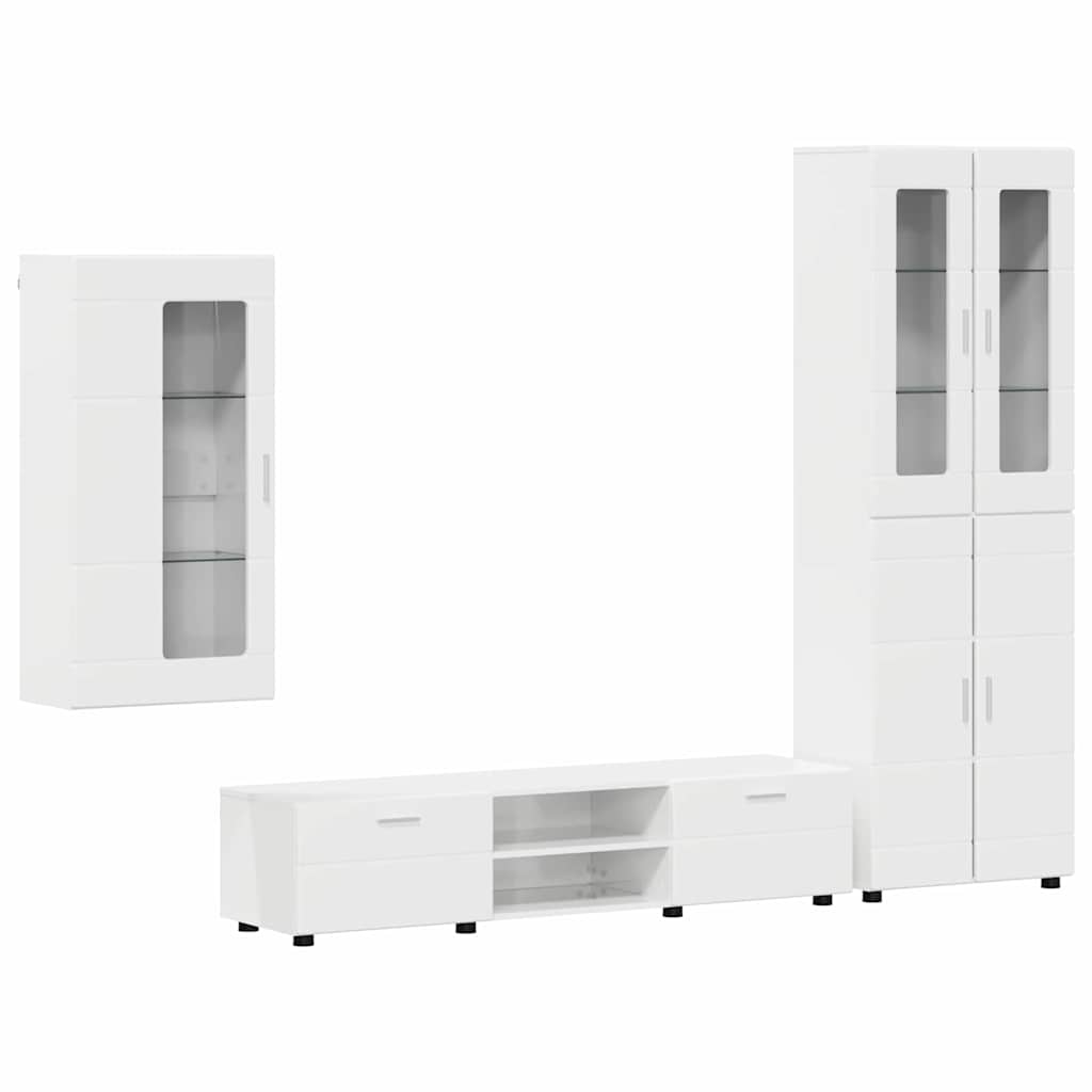 Tv-meubelset met lade FLORIN 3 pcs Hoogglans wit Bewerkt hout is nu te koop bij PeponiXL, paradijselijk wonen!