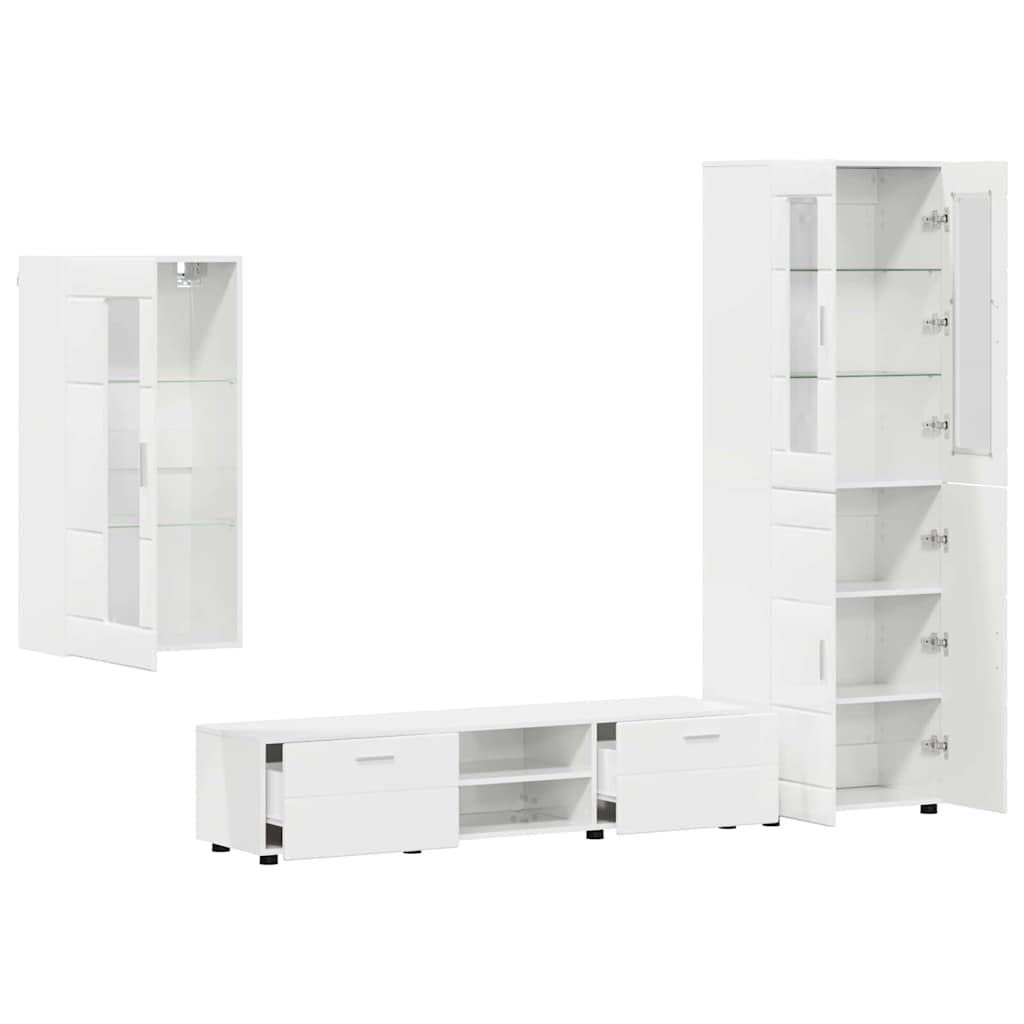 Tv-meubelset met lade FLORIN 3 pcs Hoogglans wit Bewerkt hout is nu te koop bij PeponiXL, paradijselijk wonen!