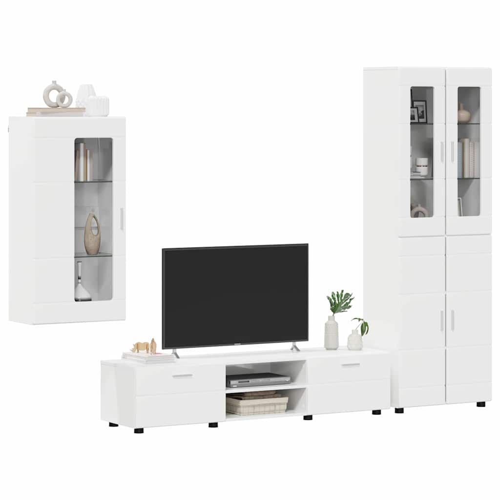 Tv-meubelset met lade FLORIN 3 pcs Hoogglans wit Bewerkt hout is nu te koop bij PeponiXL, paradijselijk wonen!