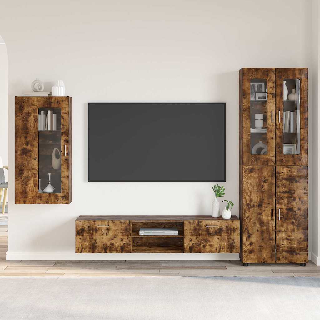 Tv-meubelset met lade FLORIN 3 pcs Gerookt eiken Bewerkt hout is nu te koop bij PeponiXL, paradijselijk wonen!