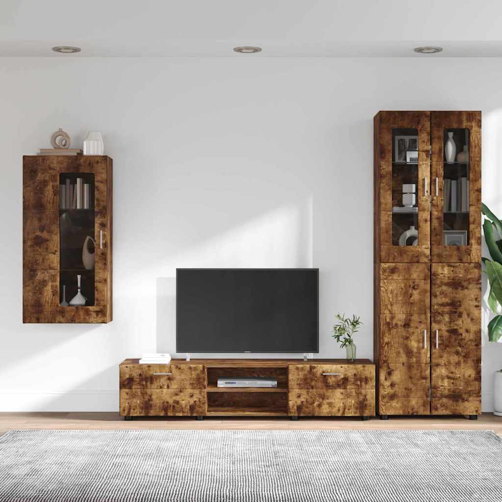 Tv-meubelset met lade FLORIN 3 pcs Gerookt eiken Bewerkt hout is nu te koop bij PeponiXL, paradijselijk wonen!