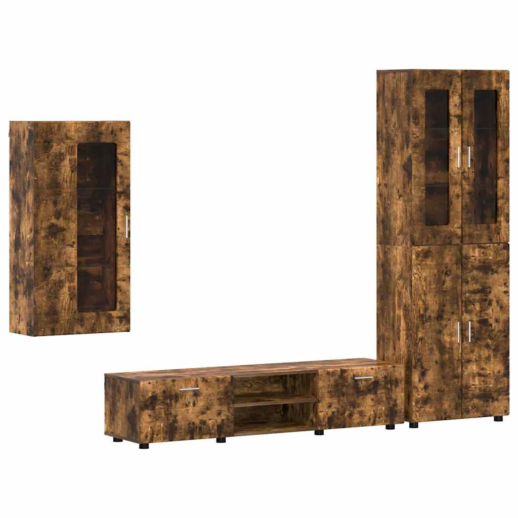 Tv-meubelset met lade FLORIN 3 pcs Gerookt eiken Bewerkt hout is nu te koop bij PeponiXL, paradijselijk wonen!