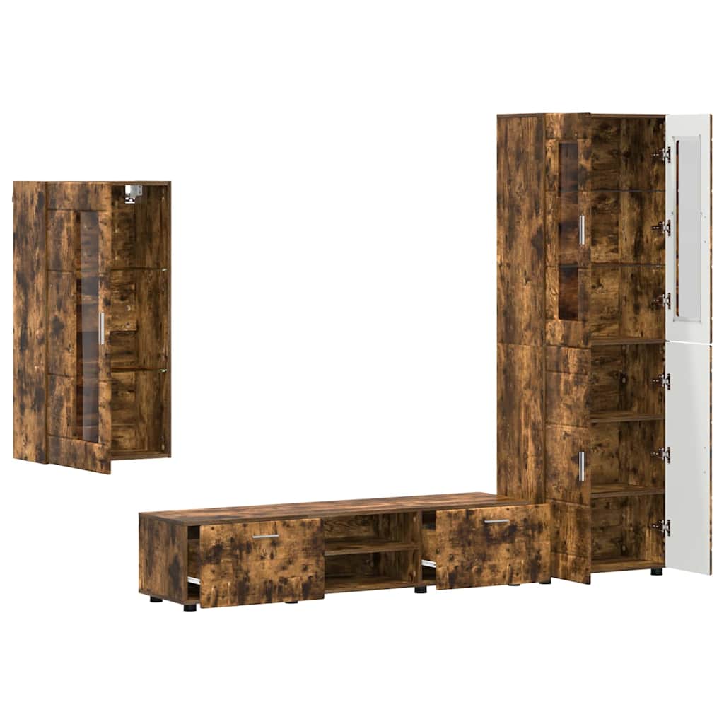 Tv-meubelset met lade FLORIN 3 pcs Gerookt eiken Bewerkt hout is nu te koop bij PeponiXL, paradijselijk wonen!
