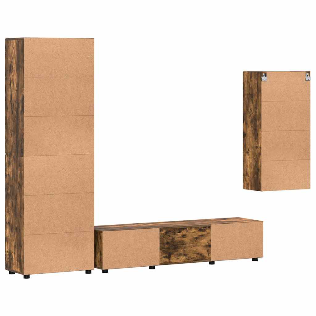 Tv-meubelset met lade FLORIN 3 pcs Gerookt eiken Bewerkt hout is nu te koop bij PeponiXL, paradijselijk wonen!