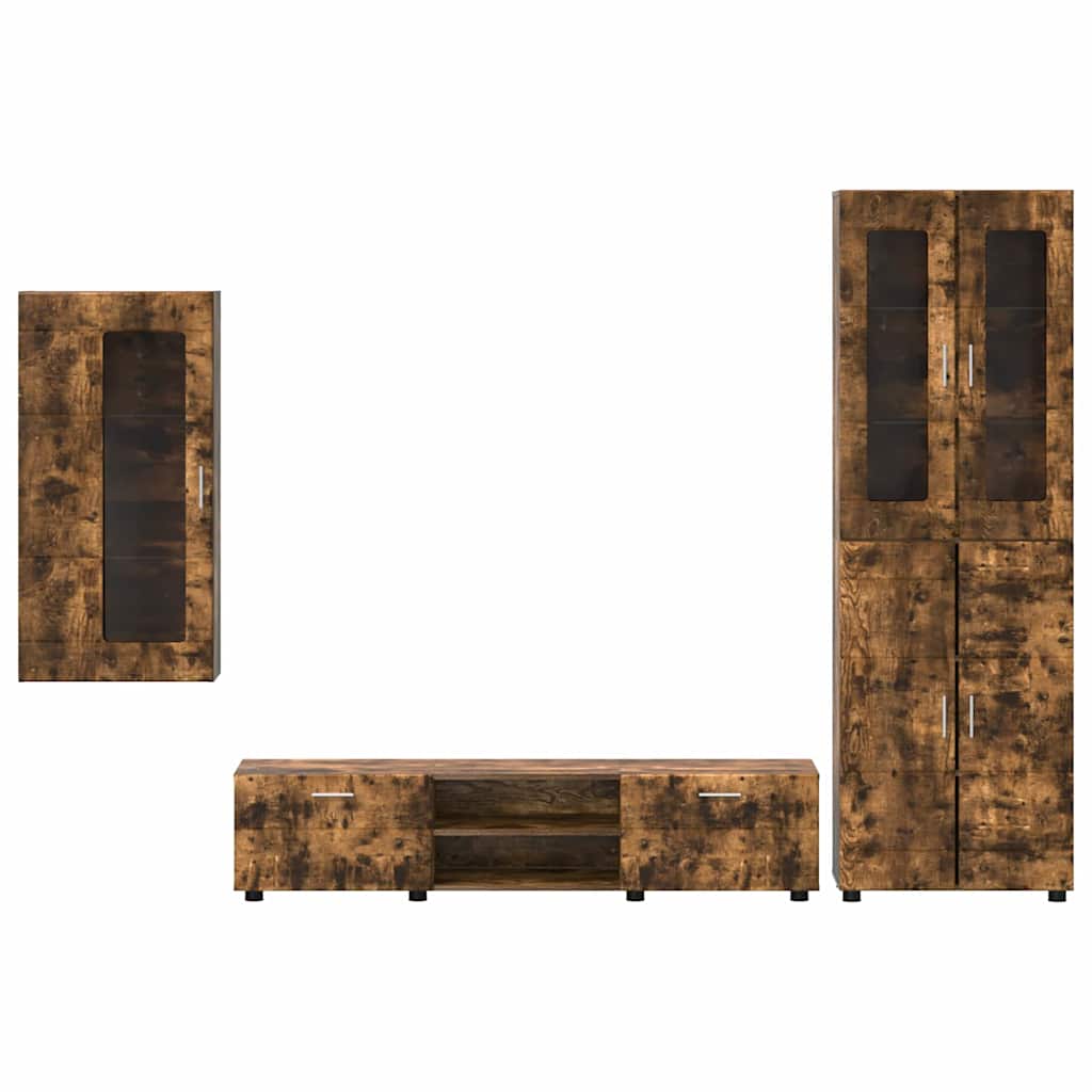 Tv-meubelset met lade FLORIN 3 pcs Gerookt eiken Bewerkt hout is nu te koop bij PeponiXL, paradijselijk wonen!