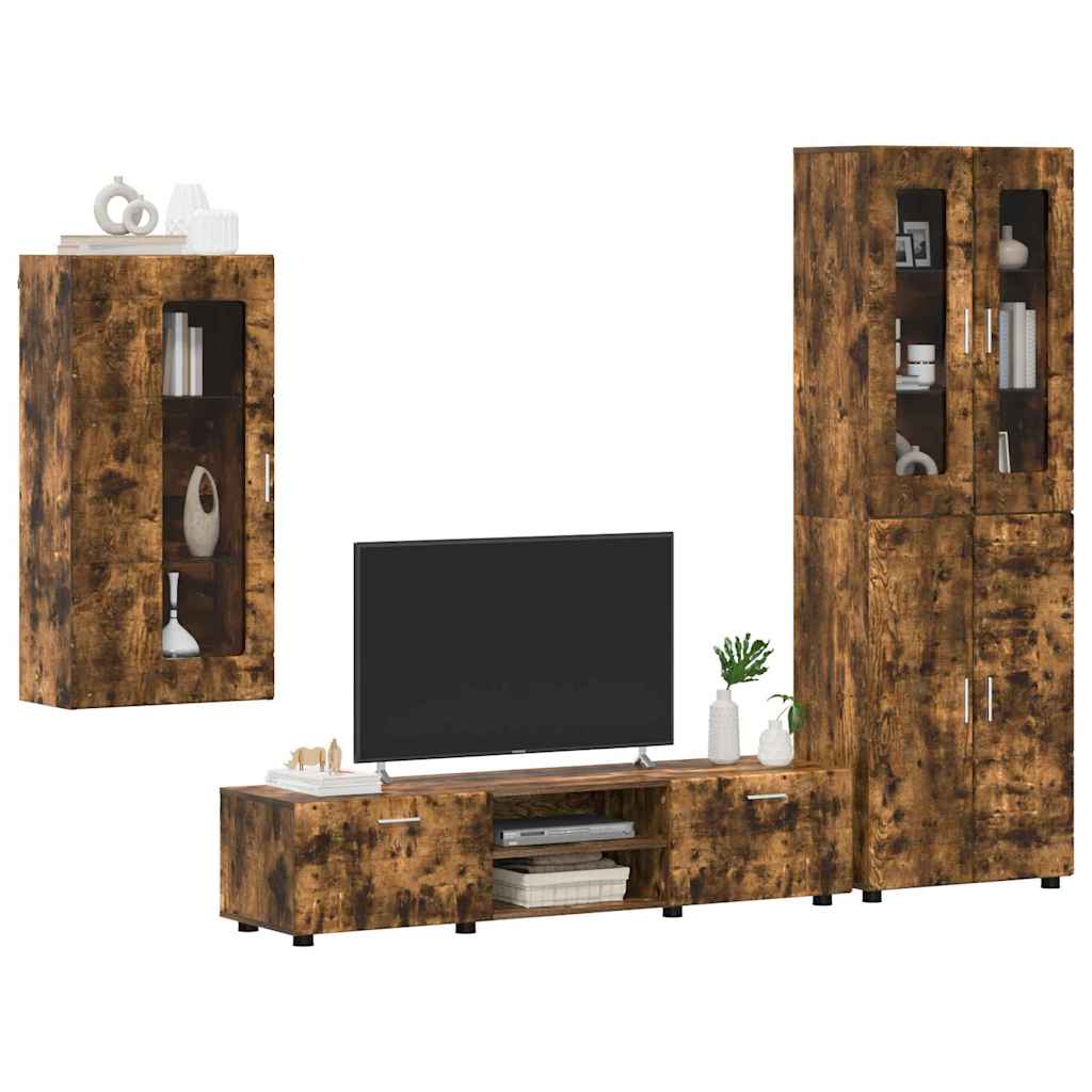 Tv-meubelset met lade FLORIN 3 pcs Gerookt eiken Bewerkt hout is nu te koop bij PeponiXL, paradijselijk wonen!