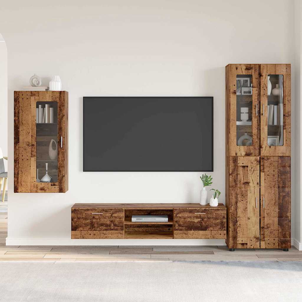 Tv-meubelset met lade FLORIN 3 pcs Oudhout Bewerkt hout is nu te koop bij PeponiXL, paradijselijk wonen!