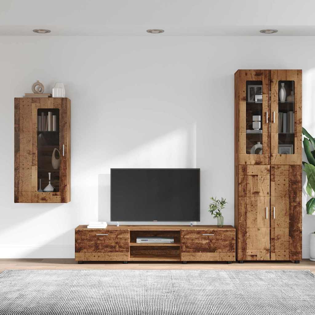 Tv-meubelset met lade FLORIN 3 pcs Oudhout Bewerkt hout is nu te koop bij PeponiXL, paradijselijk wonen!