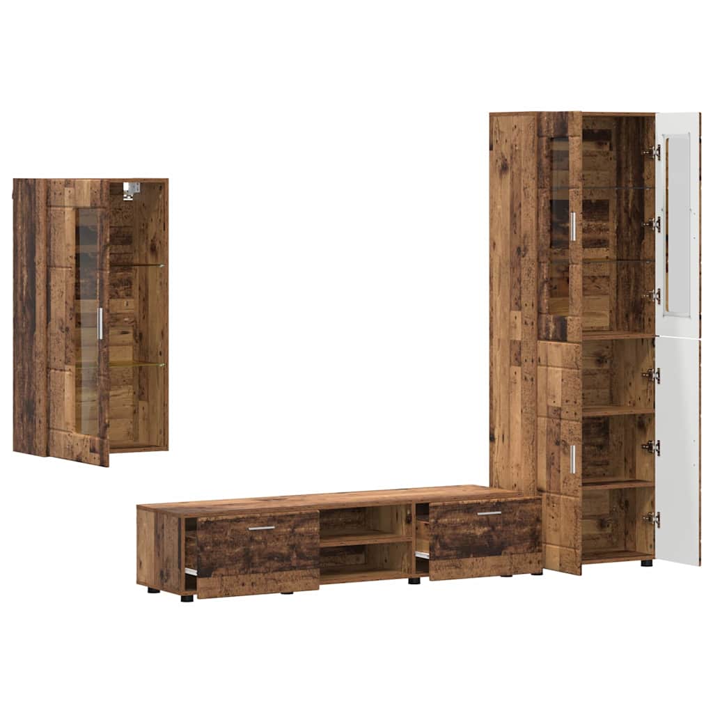 Tv-meubelset met lade FLORIN 3 pcs Oudhout Bewerkt hout is nu te koop bij PeponiXL, paradijselijk wonen!