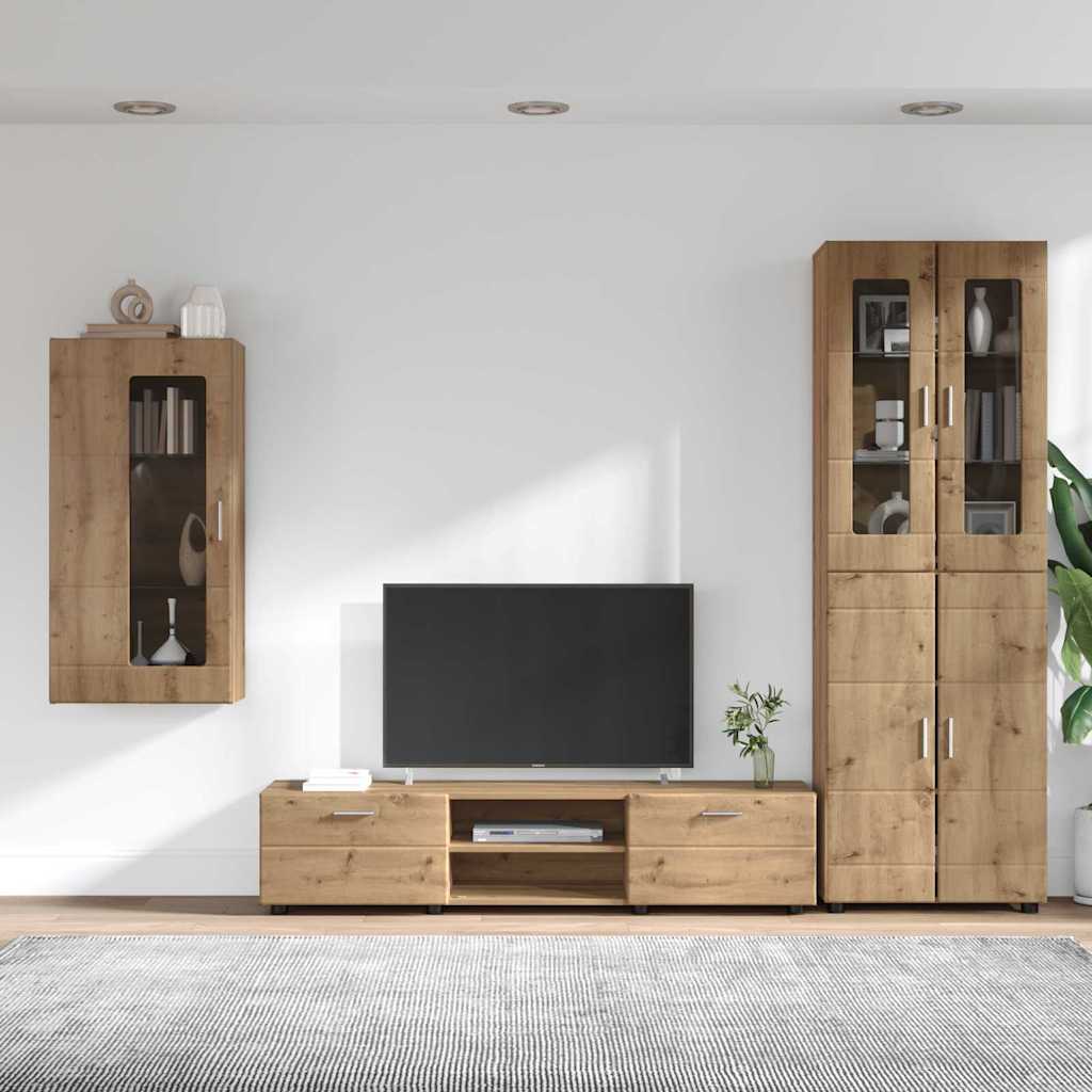 Tv-meubelset met lade FLORIN 3 pcs Artisan Eiken Bewerkt hout is nu te koop bij PeponiXL, paradijselijk wonen!
