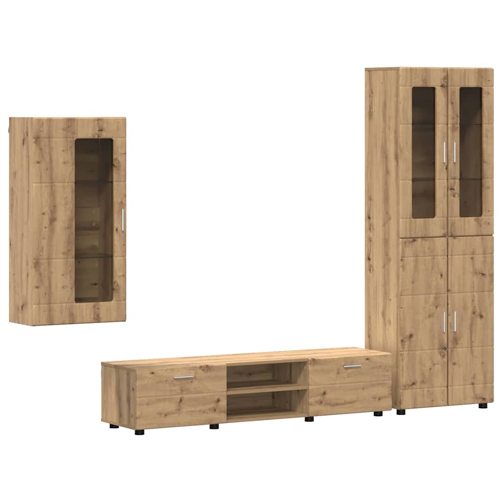 Tv-meubelset met lade FLORIN 3 pcs Artisan Eiken Bewerkt hout is nu te koop bij PeponiXL, paradijselijk wonen!
